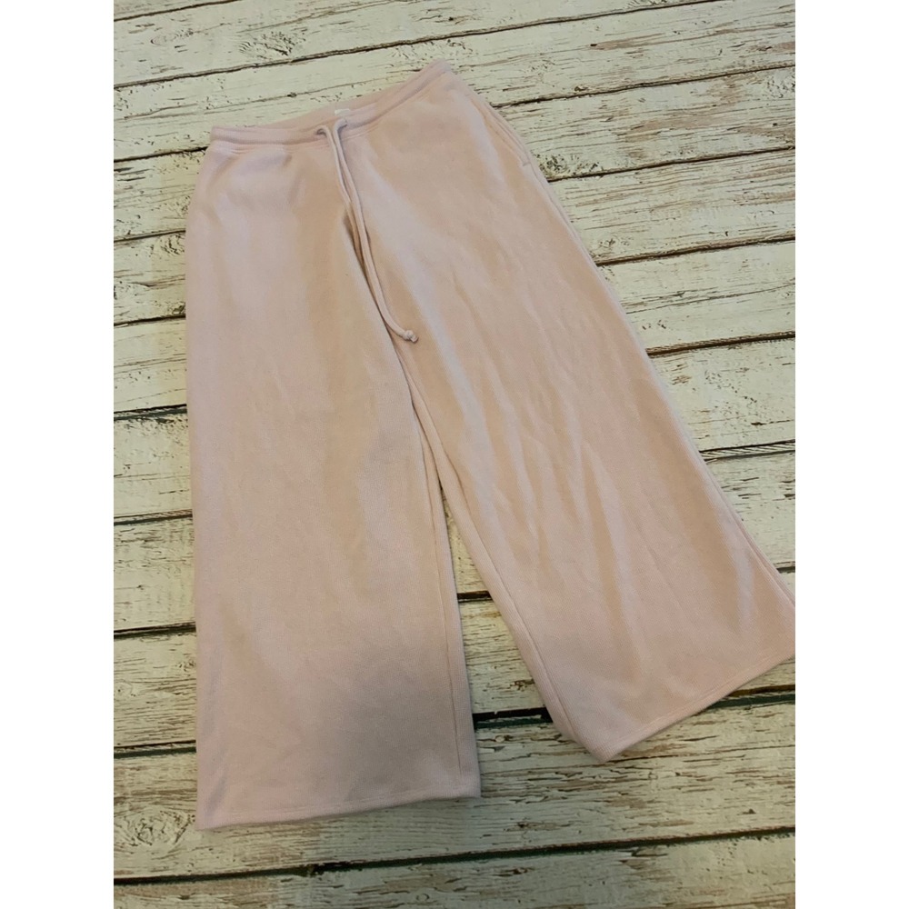 Gilly Hicks Pink Waffle Knit Wide Leg Lounge Pants XS Short Thermal Pajamas